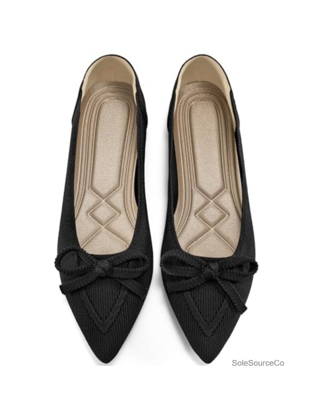 Dressy Pointed Toe Bow Knit Ballet Flats for Women Comfortable Slip On Work